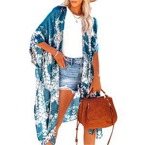 Beach Cover Up Kimono Loose Boho Floral Print Resort Wear Swimsuit Cardigan